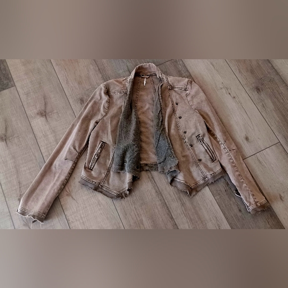 Free People Women's Moto Jacket Size S Taupe - Picture 4 of 6